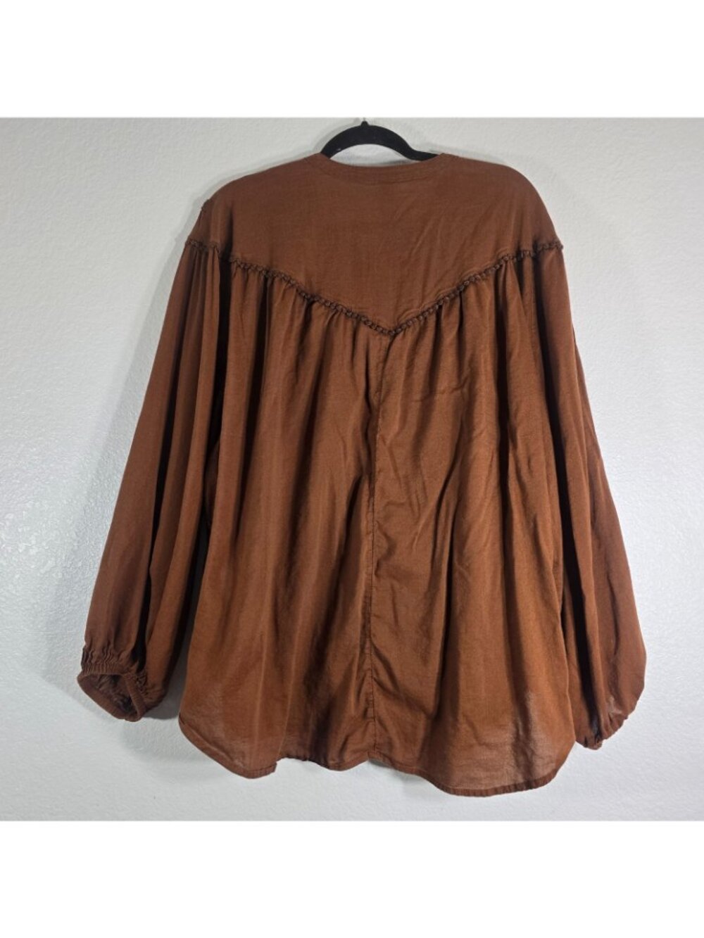 Old Navy Blouse Top Women 2XL Tall Brown Button Balloon Sleeves Cowgirl Boho - Picture 5 of 7